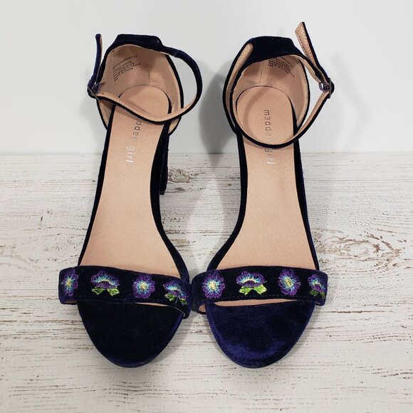 Madden Girl  Purple Velvet  Embroidered Floral Open Toe Heels  Behave  Size 10 - Picture 5 of 8